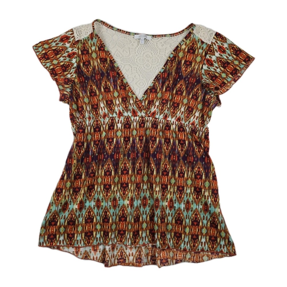 Delia's Y2K Juniors Women's Size‎ XL V-Neck Abstract Blouse Top